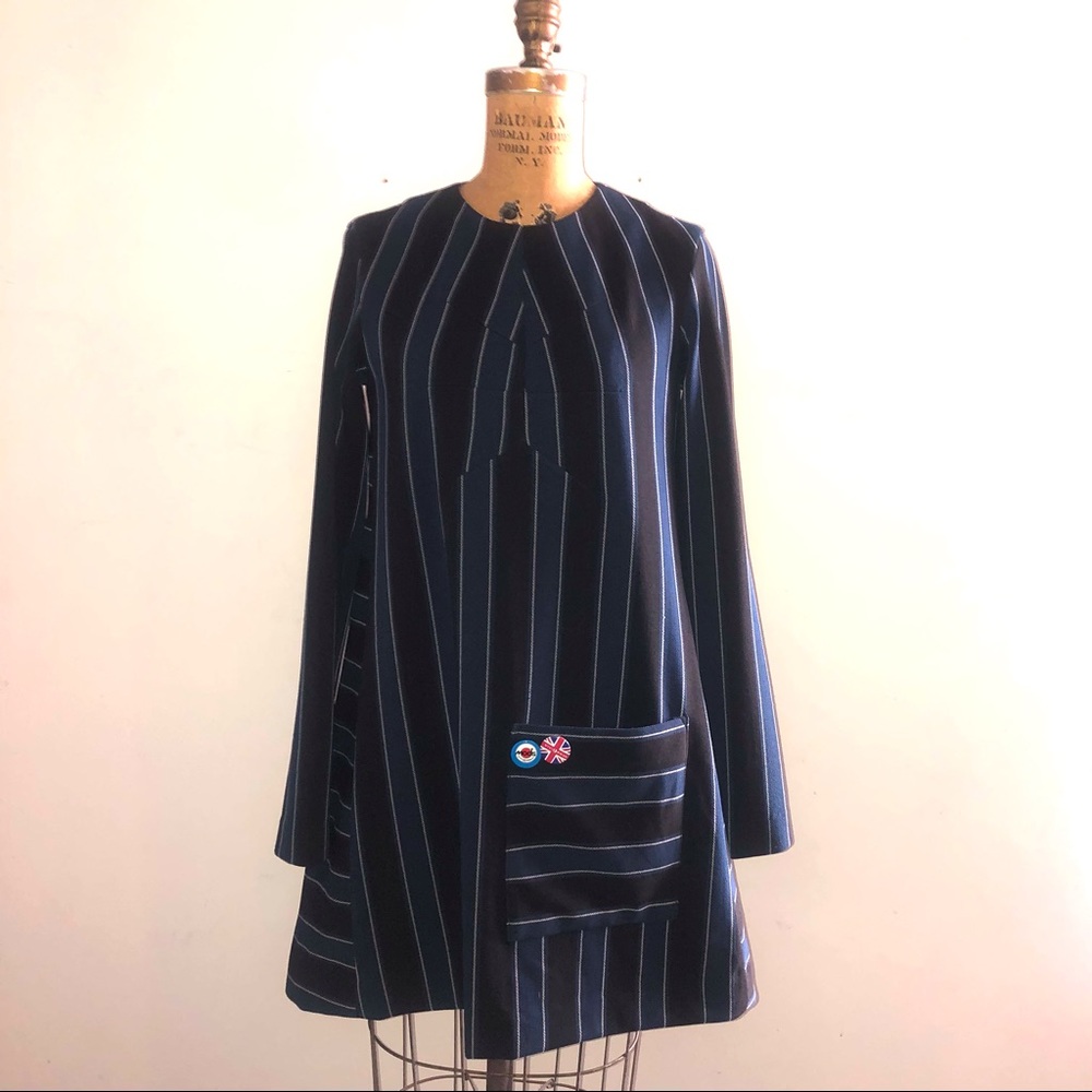 [DEMOO ParkChoonMoo] Black Blue Strips A-line Mods Beatles Dress
